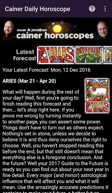 Oscar and Jonathan Cainer / Daily Horoscope / Thought for the Day